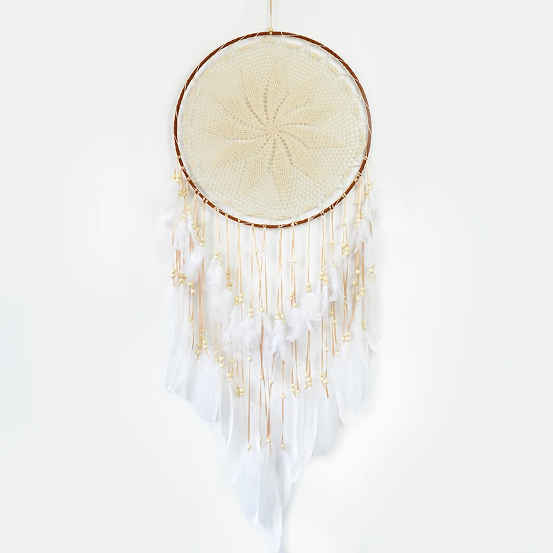 Large Boho Dream Catcher White Feather Macrame Wall Hanging for Vintage Wedding Home Decor Crochet Hippie Gypsy Style Ornament