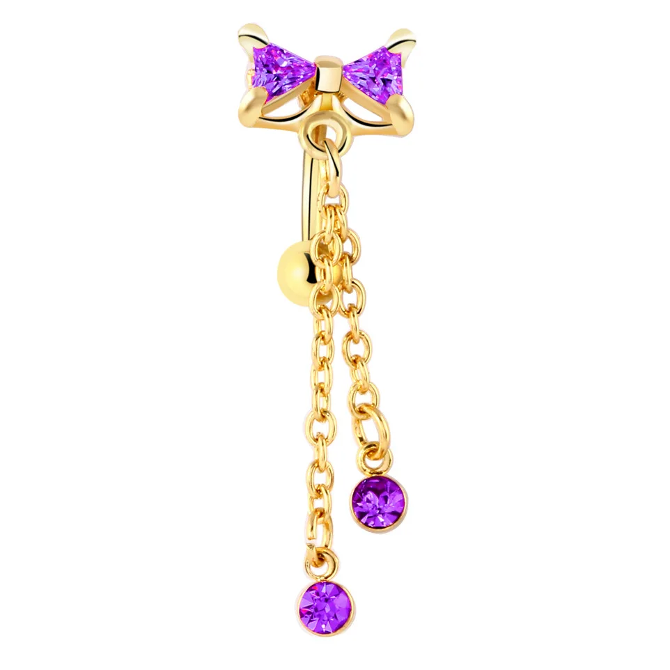 Wholesale Trendy New Arrivals Women Jewelry Butterfly Knot Colorful Zircon Long  Drop Stainless Steel Navel Piercing Jewelry