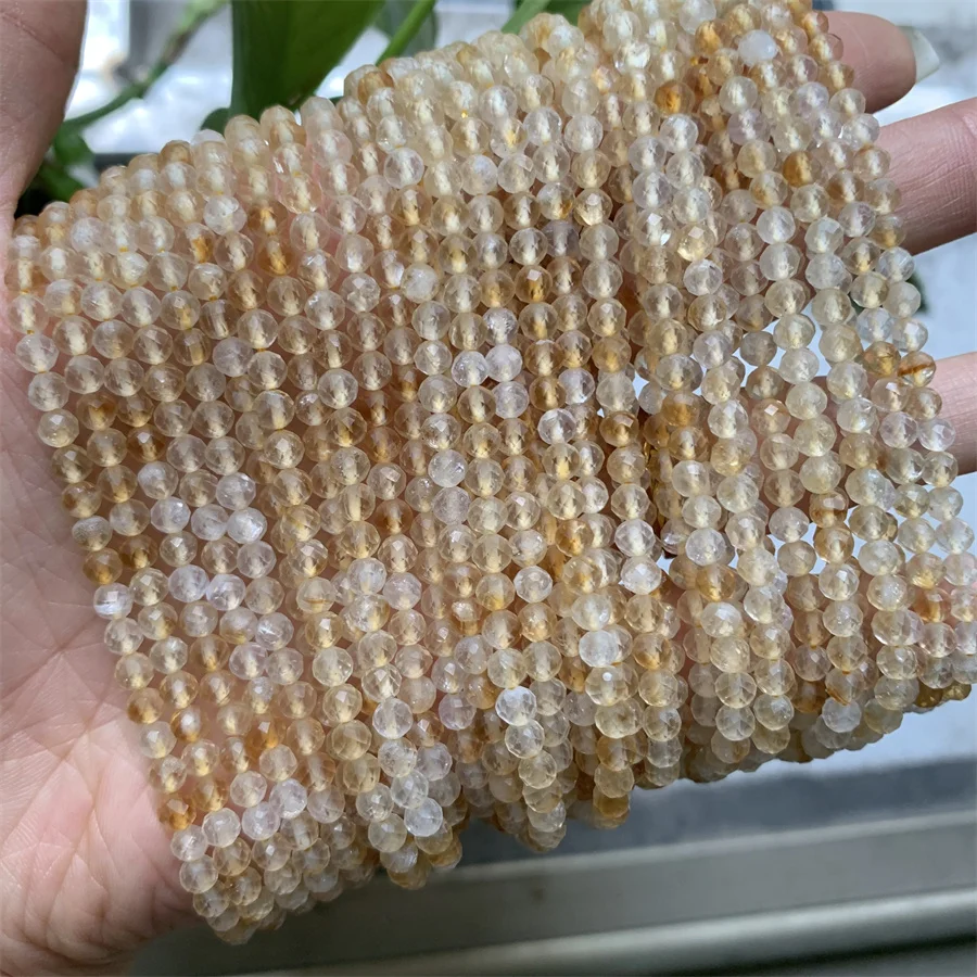 Natural Citrine Faceted Stone Beads Loose 2mm 3mm 4mm Necklace Jewelry Making Crystal