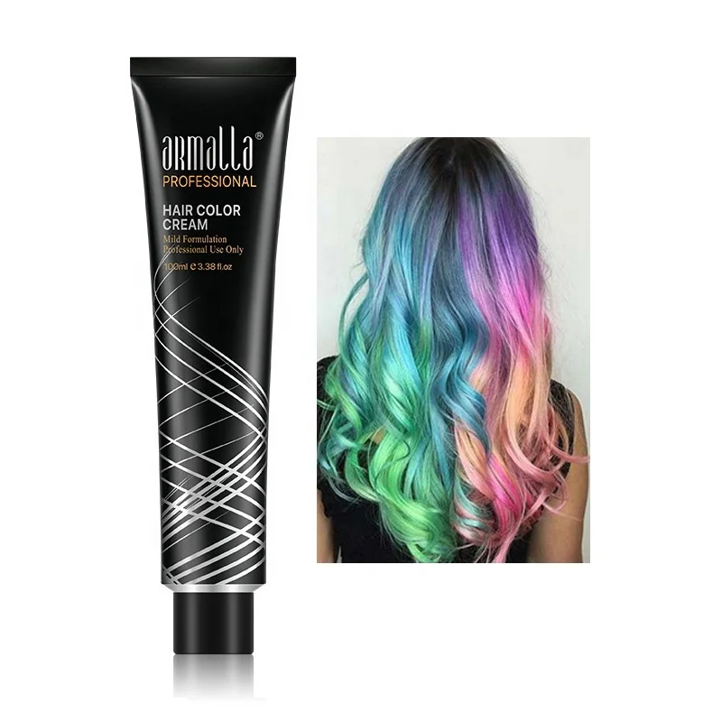 Professional salon allergy free natural long lasting colorful neon fully hair dye color green black permanent hair dye cream