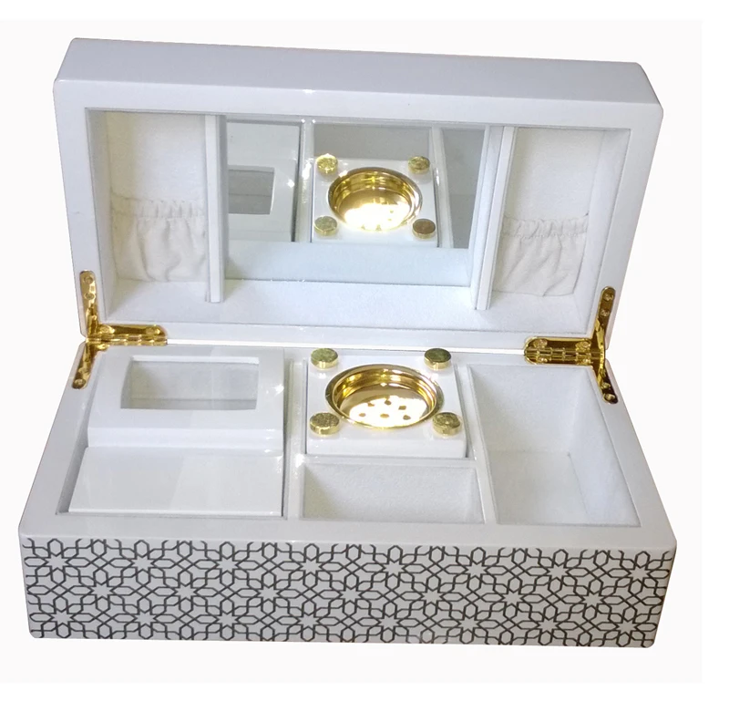 
Custom Handmade White Painted MDF And Cardboard paper Perfume Bottle Packaging Gift Set Box And Incense Burner Wood 