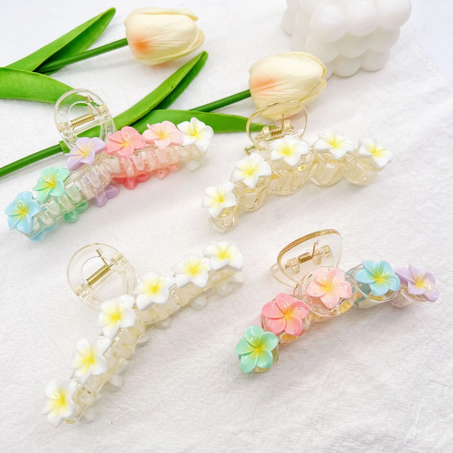 Cross-Border Amazon New Floral Hair Clip Frangipani Large Claw Women Back Head Updo Shark Clip Hair Accessory