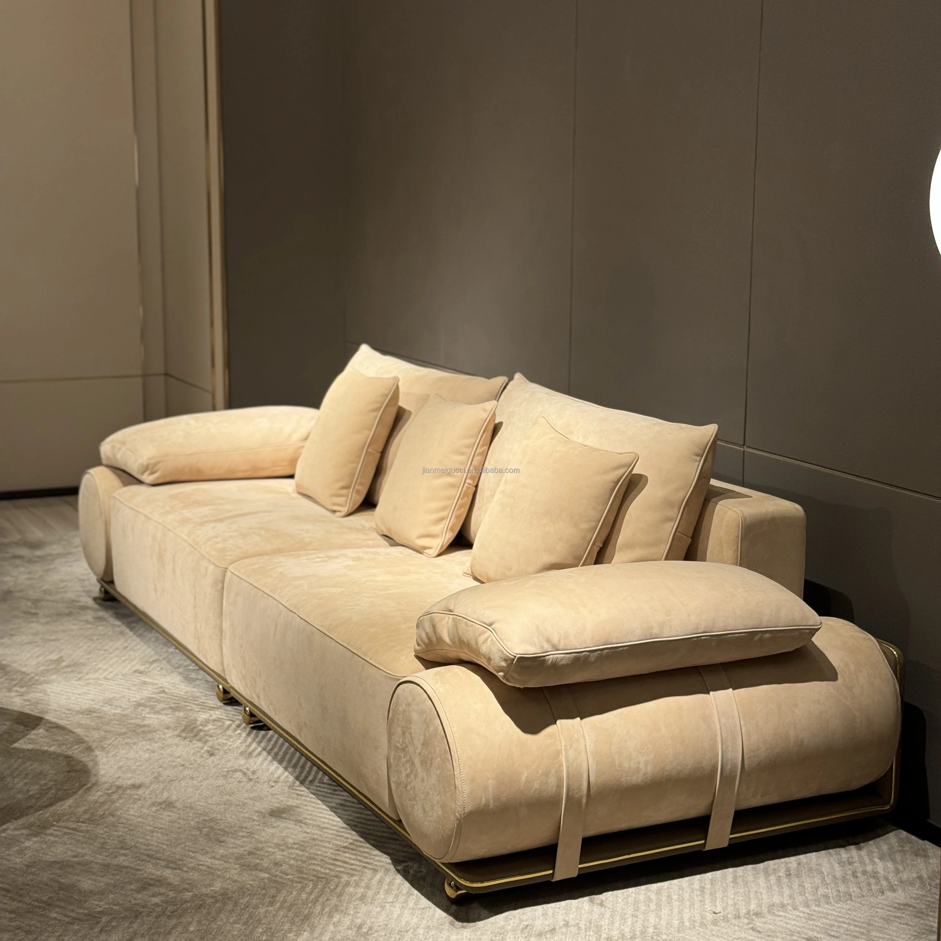 Italian High-End Luxury Matte Leather Four-Person Straight Sofa Minimalist Design for Villa Living Room Furniture