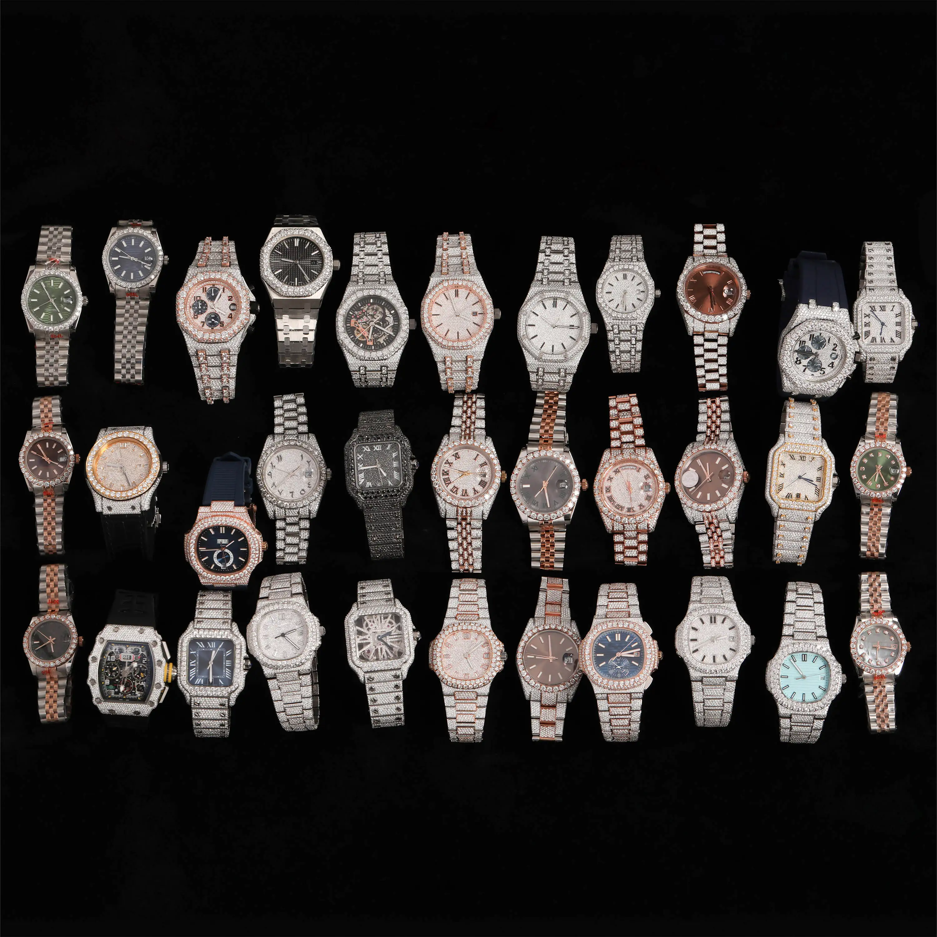 Multiple Customized Diamond Tested Iced Out Luxury VVS Moissanite Diamond Watch Unisex Hip Hop Full Iced Out Diamond Watch