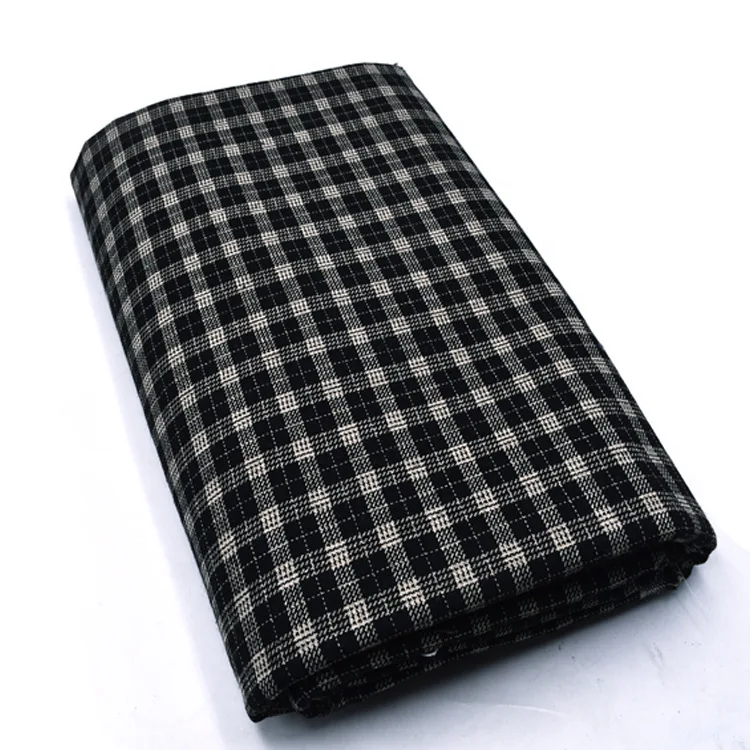 Korean fashion heavyweight 54% linen 46% polyester plaid fabrics checked black clothing manufacturing fabric for sale