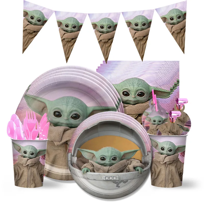 New Yoda baby birthday party theme set paper tray flag pulling and arranging background cloth disposable products