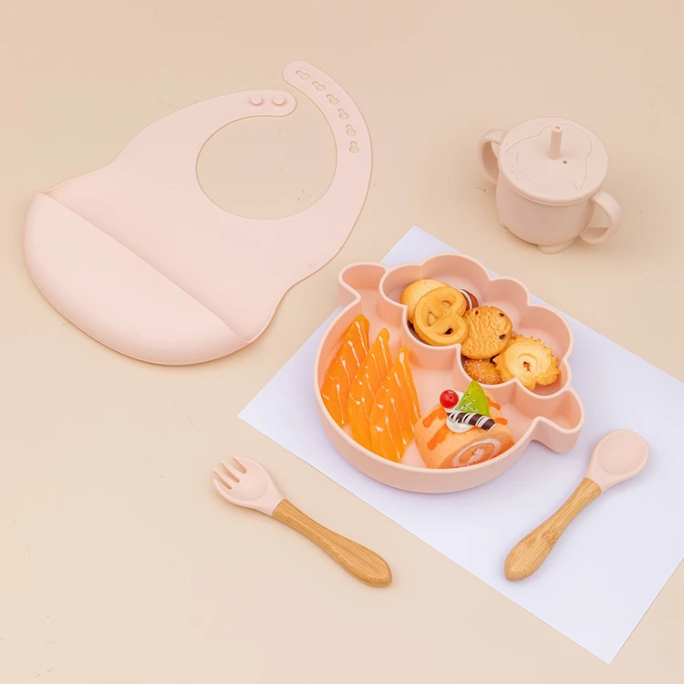 Силиконовый нагрудник на присоске для детей Кормление овец обеденная тарелка вилка ложка набор из пяти предметов