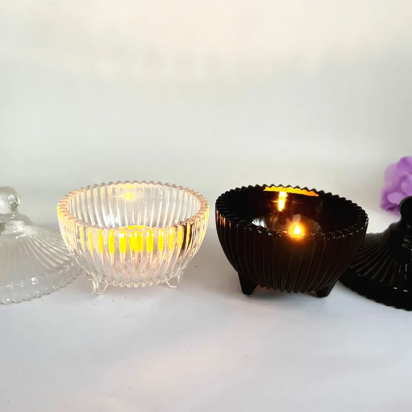 Home Decor Restaurant Coffee Bar Decor Elegant Black Glass Candle Holder Crystal Sugar Candy Bowl With Lid