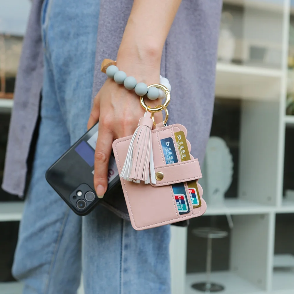 Hot design  skin print PU leather ID Card wallets credit cards holders coin purse bangle keychain wristlet