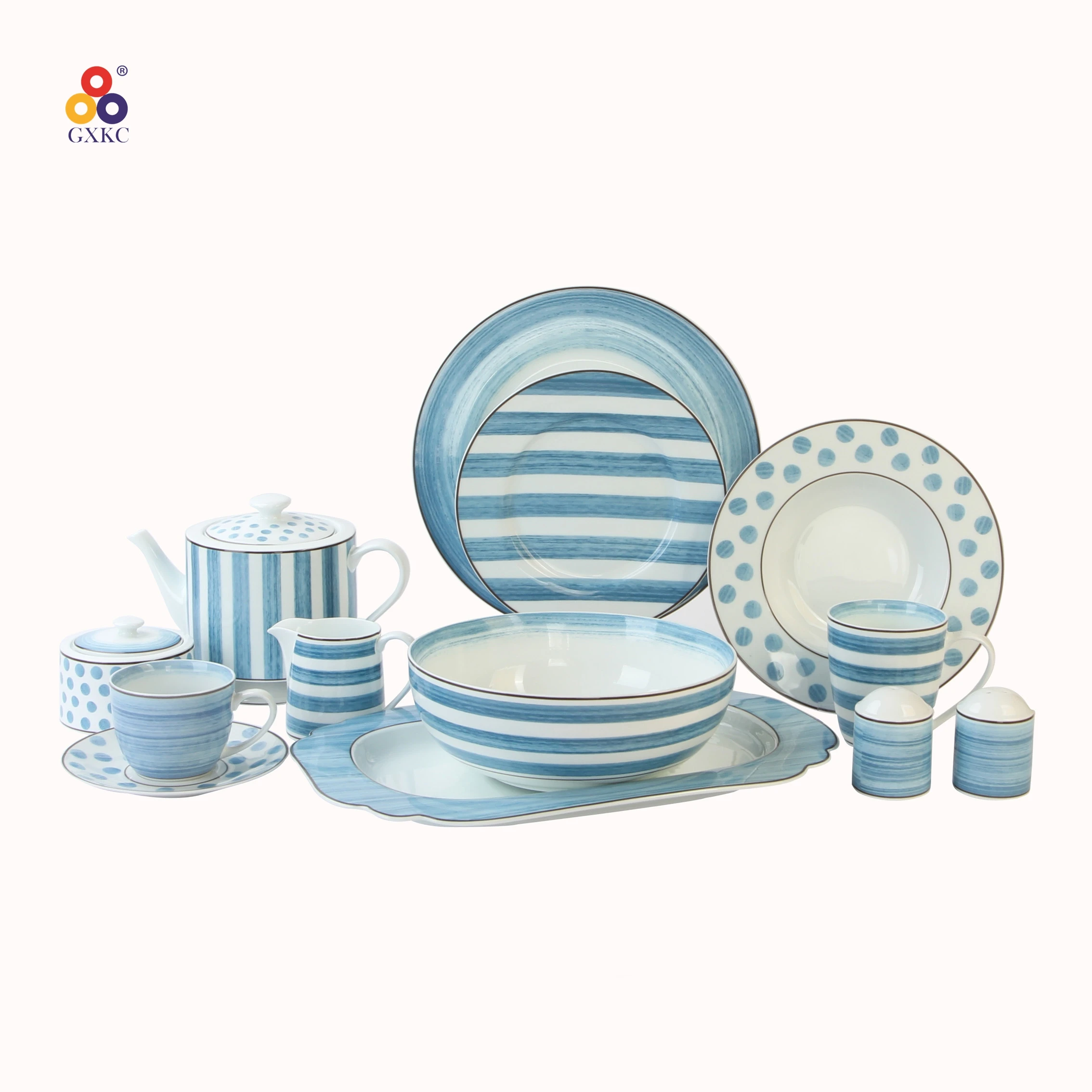 New Products In The Market GXKC 20Pcs Royal Blue New Bone china Porcelain Dinnerware Sets
