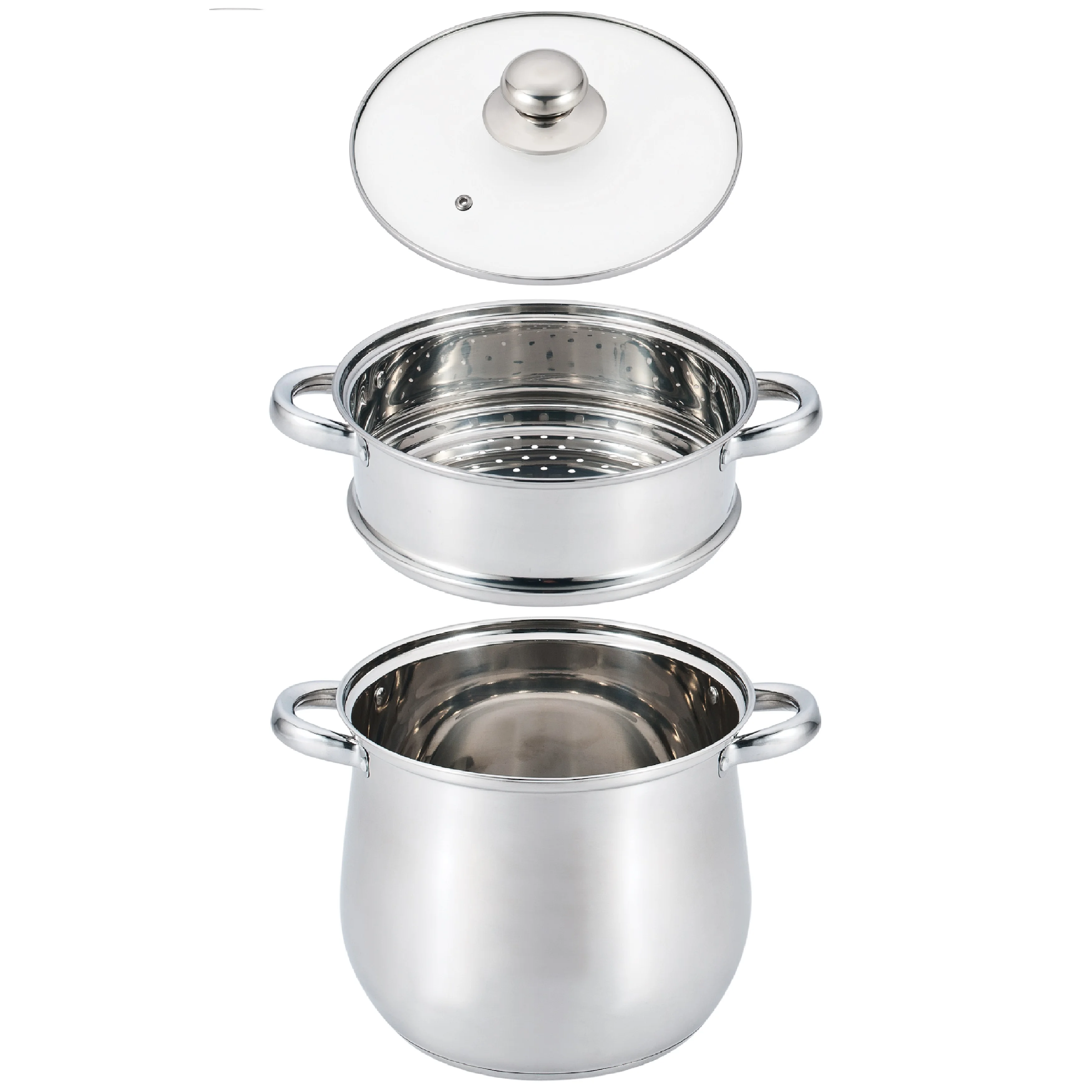 Practical Design 4/6/8/12/14L Stainless Steel Steamer Pot Glass Lid Two Layers Cookware Couscouscous Pot