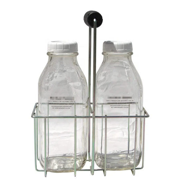 2 cell carrier 32oz square milk bottle high quality glass milk bottle honey bottle