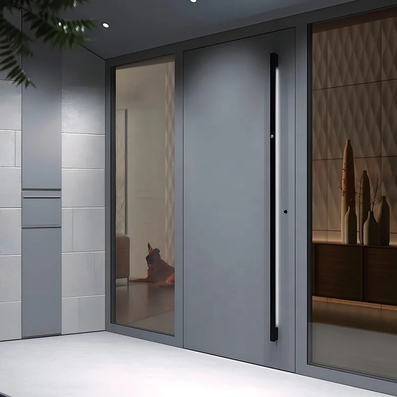 Custom Lobby Main Front Doors House Metal Foshan Cheap Modern Aluminum Entrance Door With Glass