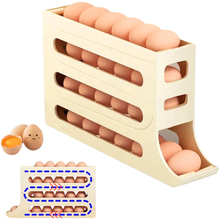 Manufactured Auto Rolling White Space Saving Storage Holds 30 Eggs Refrigerator Egg Rack Organizer Container