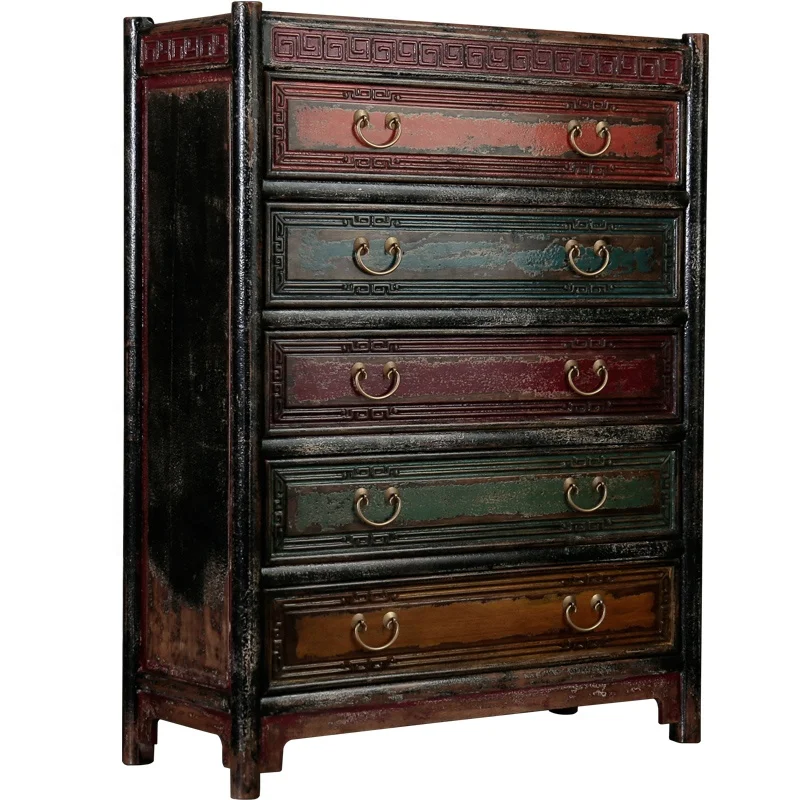 Chinese antique distressed vintage finish cabinet wood chest of drawers customized color decoration storage cabinet