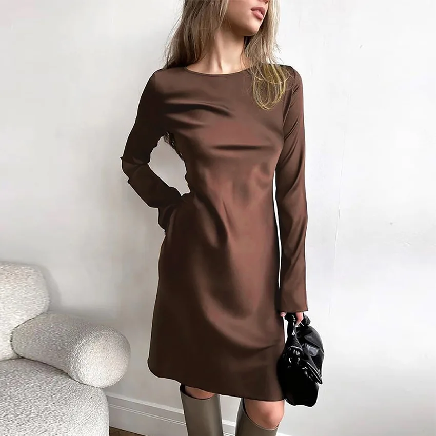 Early spring new elegant flare sleeve design satin elegant dress high waist A Line skirt fashion Christmas skirt