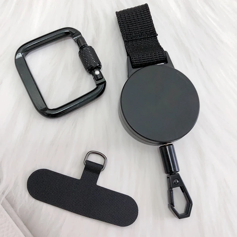 Custom logo Mult Function Lanyard Retractable Badge Reel Carabiner keychain with Stainless Cable Key Holder hook loop for phone