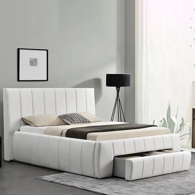 Willsoon   Modern European LIT King Double Size With Drawer Storage PU Faux Leather Bed