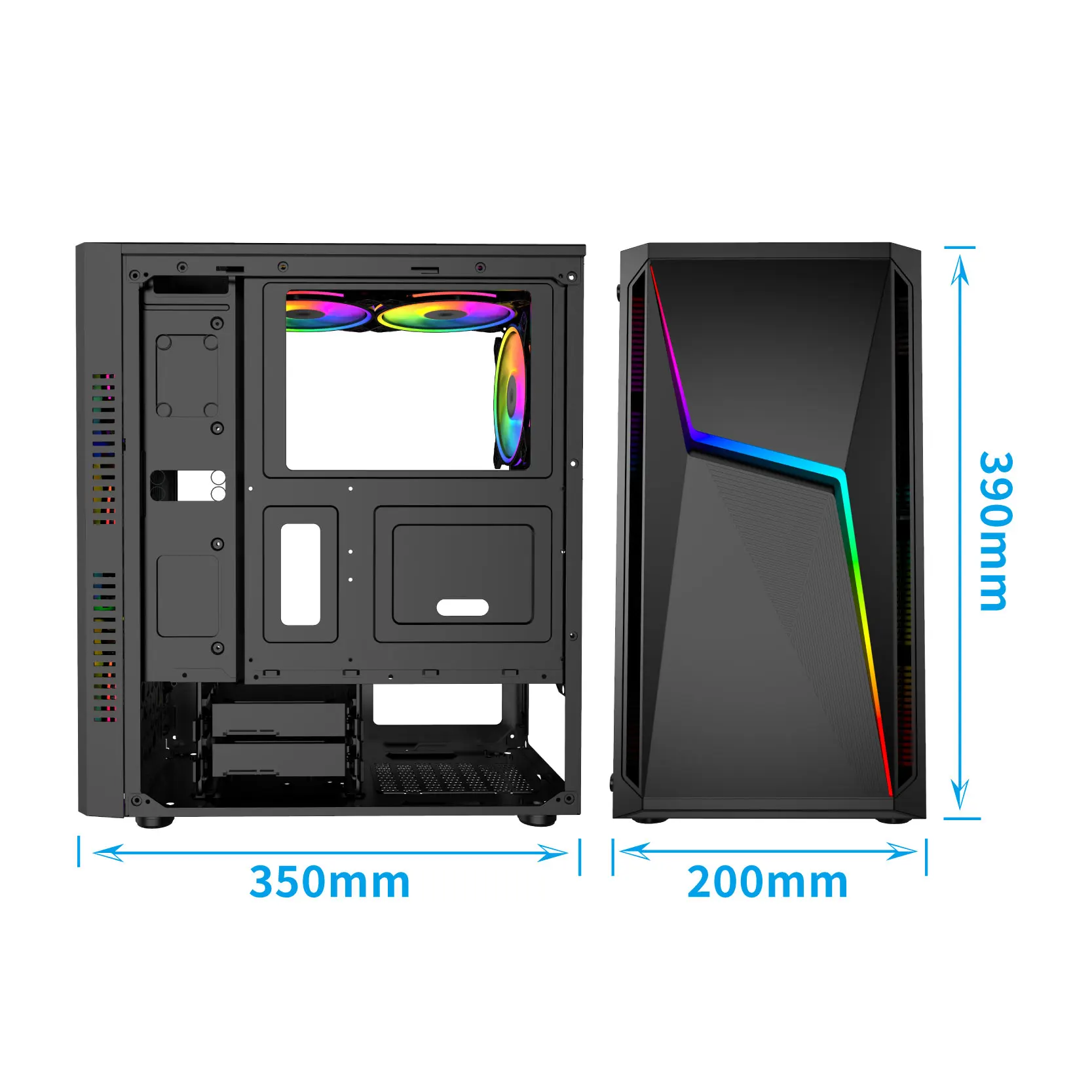 Оптовая продажа, MATX игровой чехол для ПК, usb, боковая панель из закаленного стекла, RGB-подсветка, игровой чехол для ПК