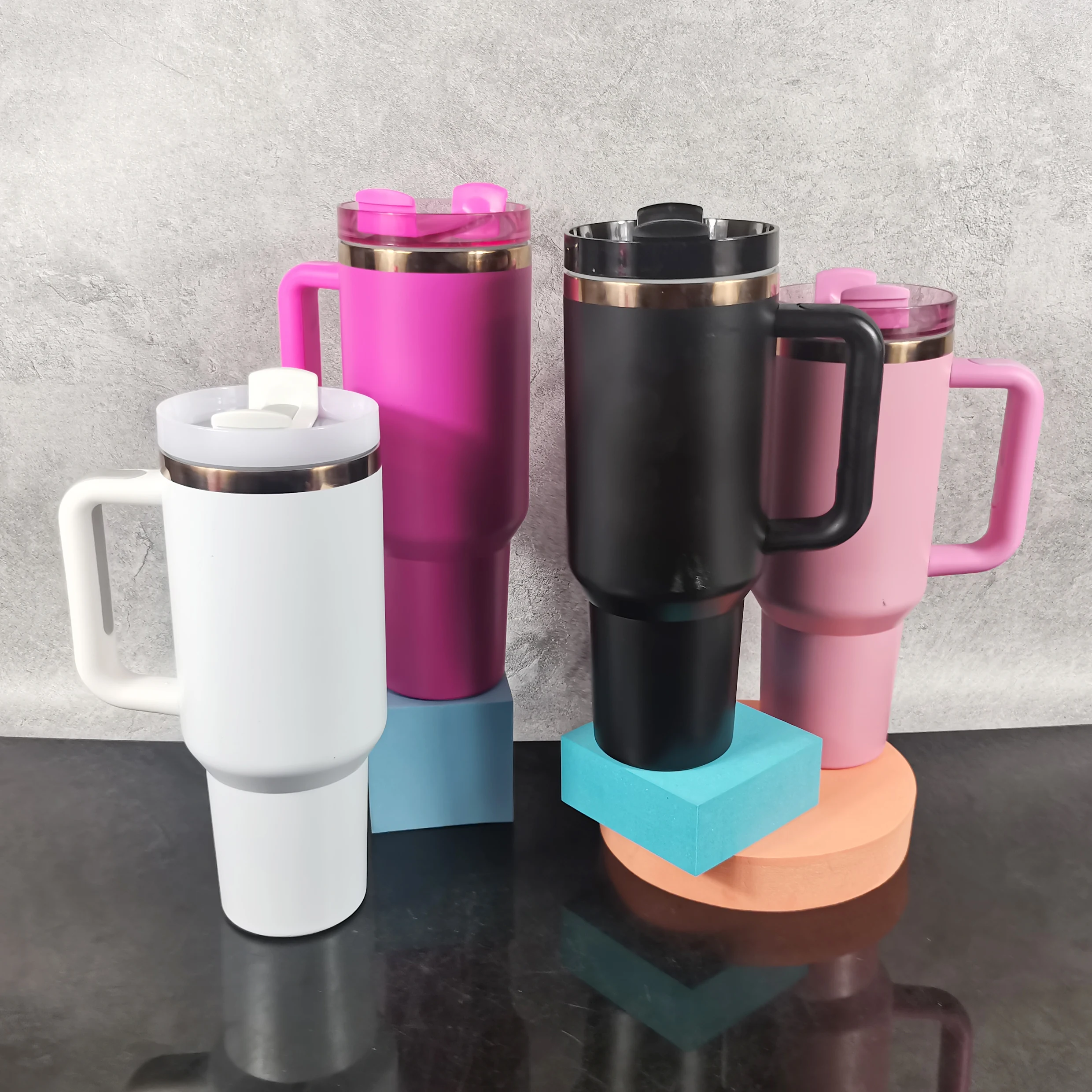 Custom 40 oz rainbow gold copper plated Stainless Steel Double Wall Vacuum Metal Cup Travel Coffee Mug 40oz Tumbler With Handle