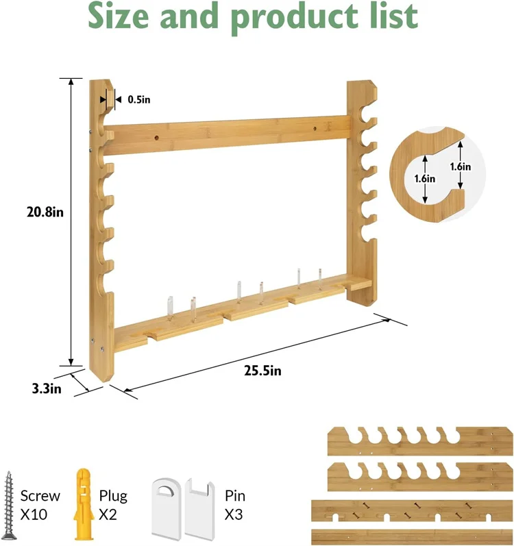 Lightweight Wooden 24 Holes Fishing Display Support Storage Stand Fishing Pole Racks Wall Mounted Bamboo Fishing Rod Holder