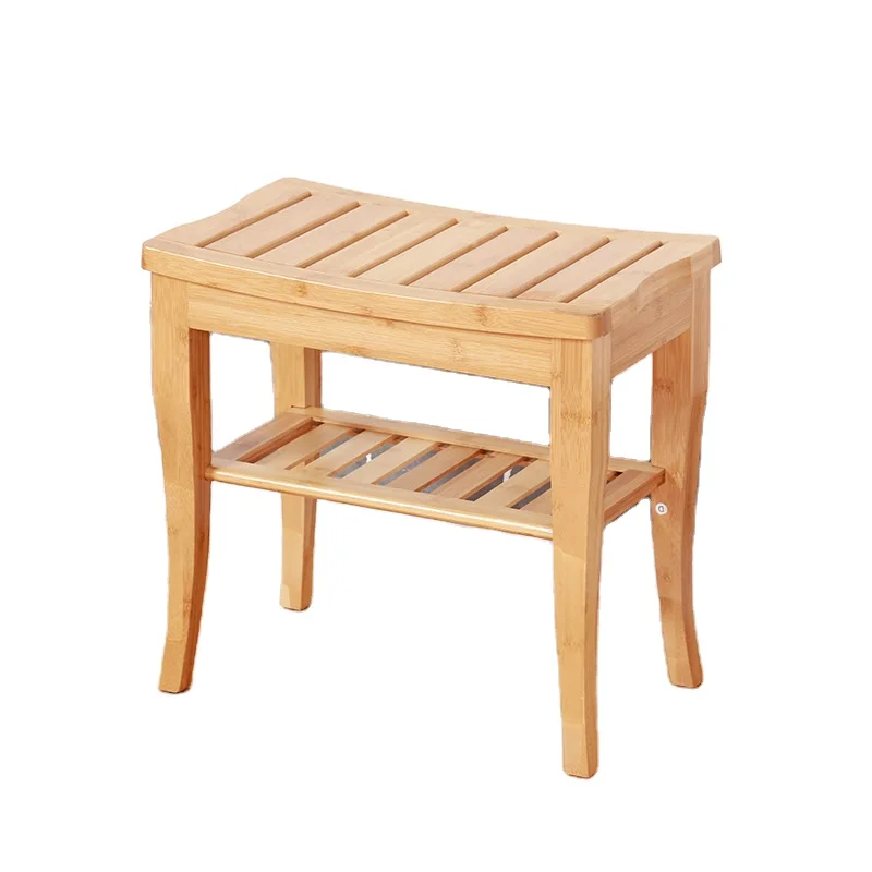 Good Quality Bathroom Corner Organizer Wooden Chair Seat Bamboo Shower Bench with Storage Shelf