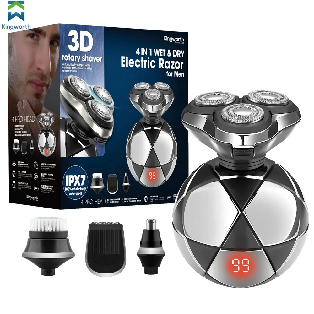 Kingworth 4 In 1 Wet Dry Soccer Shape Face Beard Painless Shaving Electric Razore For Men