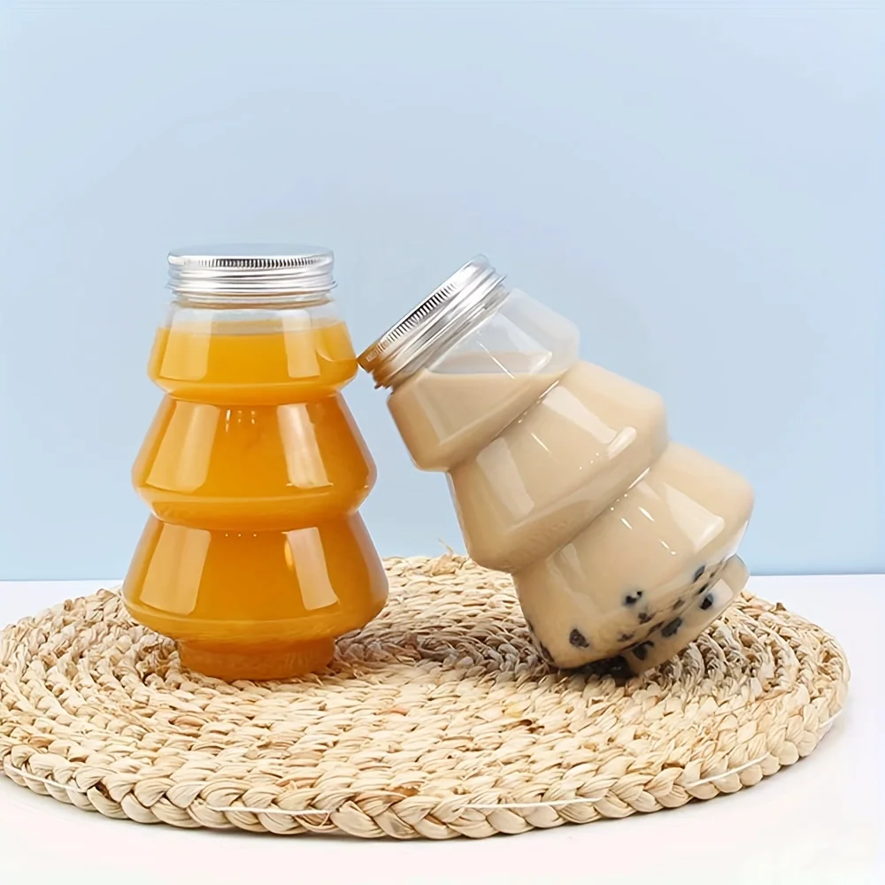 Cute Snowman Bottle for Boba Cup Milk Tea Coffee Christmas Tree Shape Plastic Juice Bottle 200ml 300ml 500ml Christmas Gift Jar