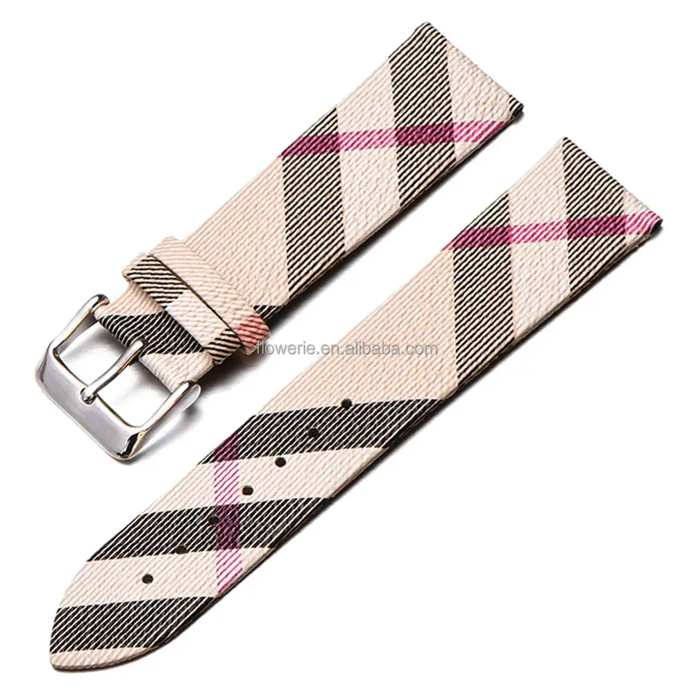 Genuine Leather Watch Band Calfskin Replacement Plaid Strap 14mm 16mm 18mm 20mm 22mm for Men and Women