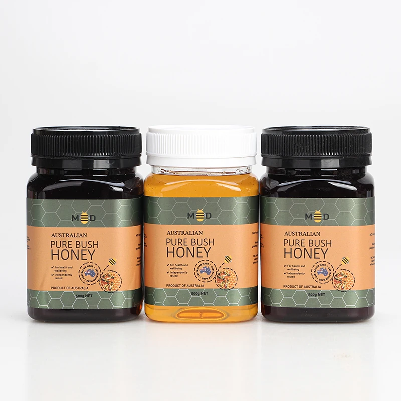 Food grade transparent amber black 360ml/500g pcr rpet pet plastic square honey jar with tamper proof cap honey bottle