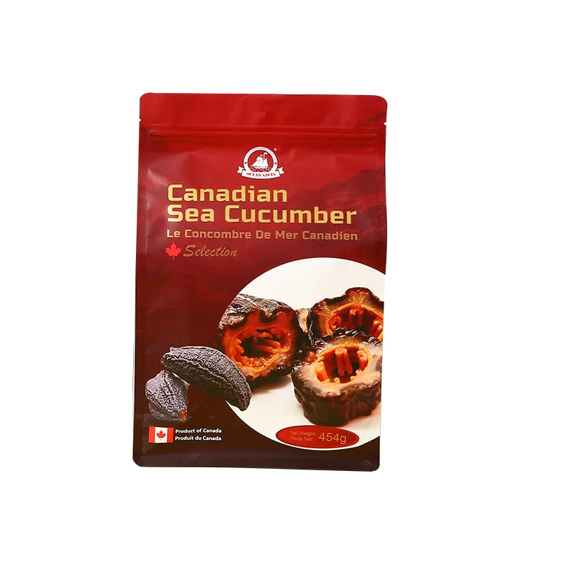 Low MOQ High Quality Flat Bottom Seafood Refrigerate Seaweed Squid Salmon Sea Cucumber Food Sealing Stand Up Pouch Bag