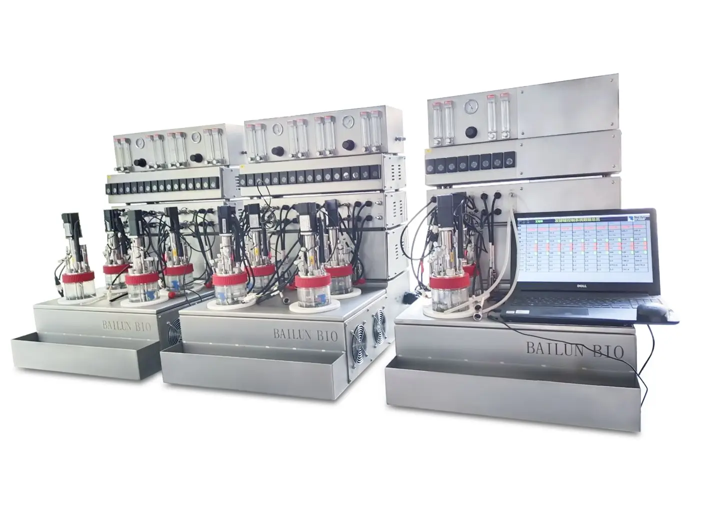 Wholesale high quality 1L four stage parallel bioreactor with the upper-driven direct-coupling mechanical stirring