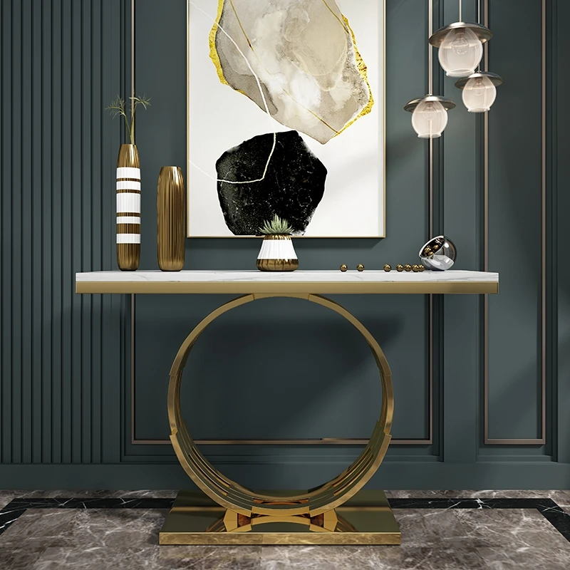 2021luxury marble top stainless steel base hallway corner console table decorative living room