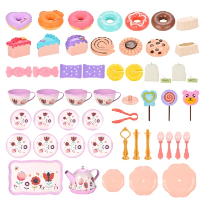 HN Pretend Play Toys Christmas Gifts For Kids 52PCS Girls Toys Pink Flower Tea Set