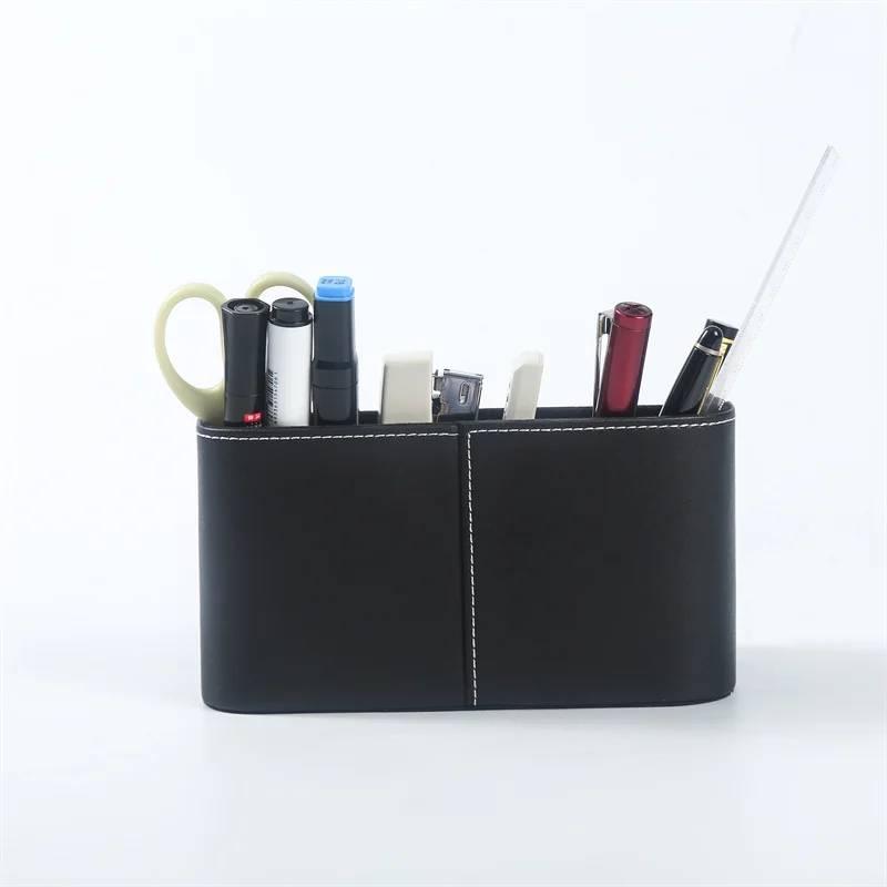 LG8182B Cosmetic leather luxury design Organizer Makeup Brush Holder leather boxes stationary box desk organizer