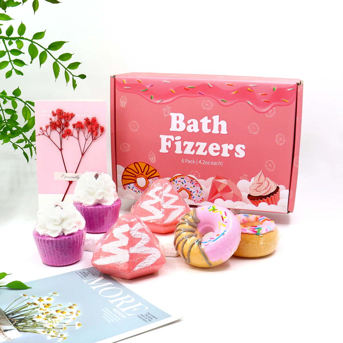 Shiyan Wholesale Custom Pink cake donut diamond Bath Fizzers set rich bubble Handmade bath bombs for girlfriend bubble gift box