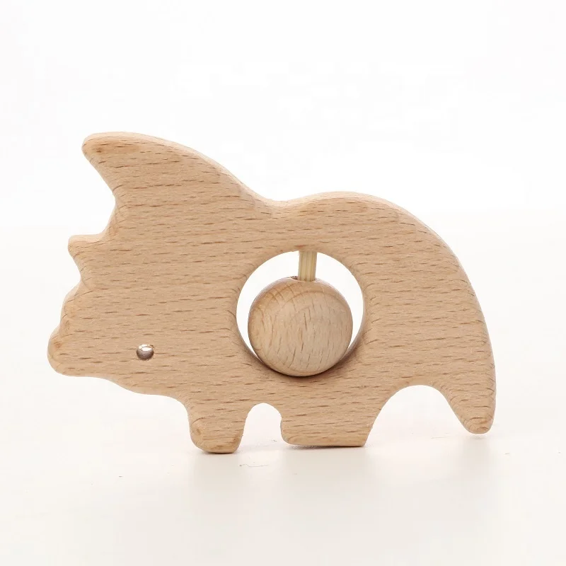 High Quality beech wood rattles lovely animal shape rattle nursiing chewable baby wooden rattles toys
