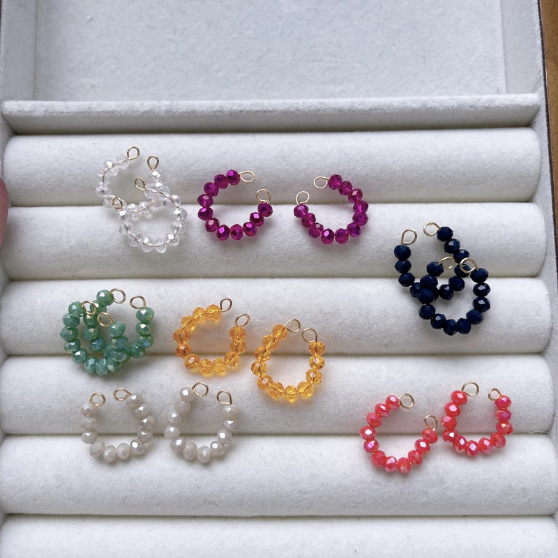 Colored Handmade Fashion Earrings Cuff Jewelry Gold Plated Brass Glass Beads Cuff Earrings For Women
