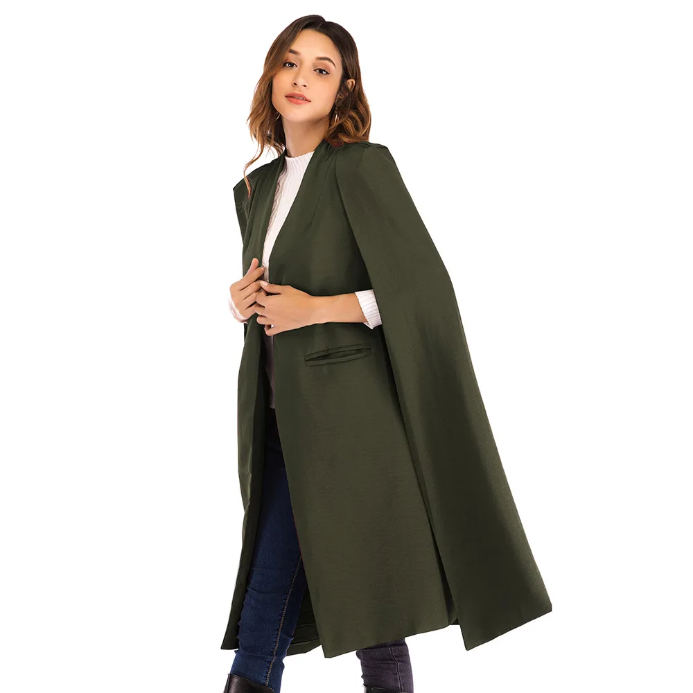 European design JTF wholesale office lady longer women spring red cloak poncho zipper jacket women