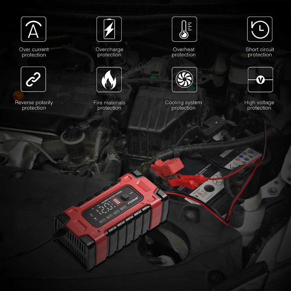 12V 10A/24V 5A Car Battery Charger Automatic Smart Fast Charger Use For Car Motorcycle Truck AGM Deepcycle GEL Lead-Acid Battery