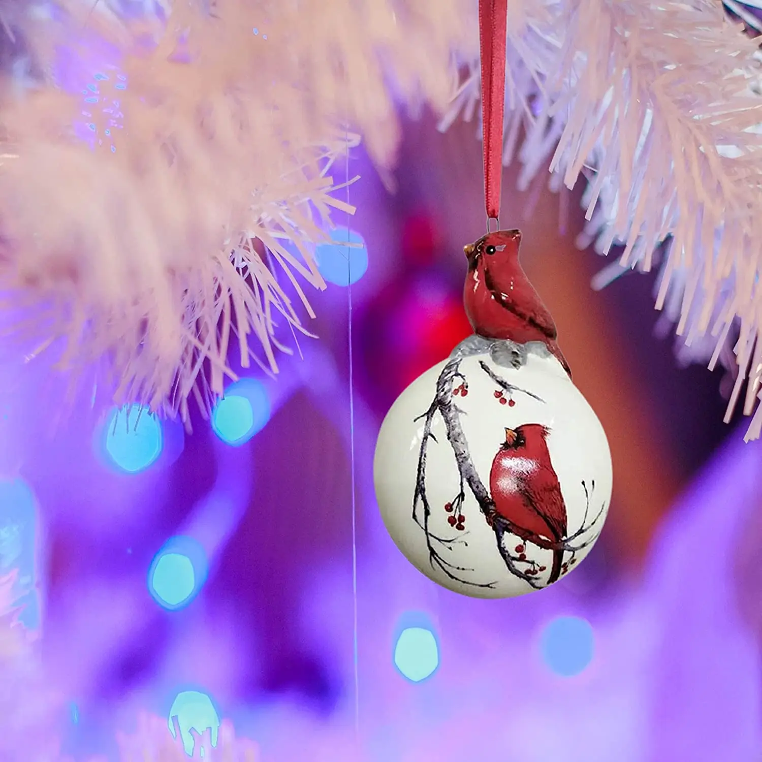 Wholesale Ceramic Christmas Ball Ornament with Red Cardinal