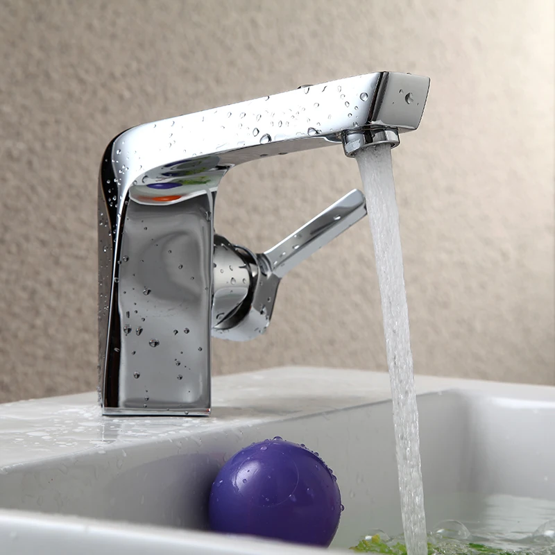 New SUS 304 Single Hole Square Washbasin Faucet Stainless Steel Bathroom Basin Basin Faucet