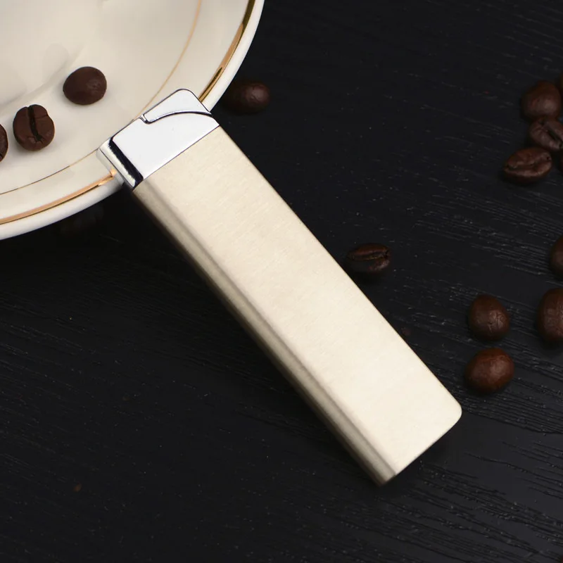 KY Gold Simple Design Green Flame Torch Lighter Mini Women Luxury Butane Gas Metal Creative Lighters