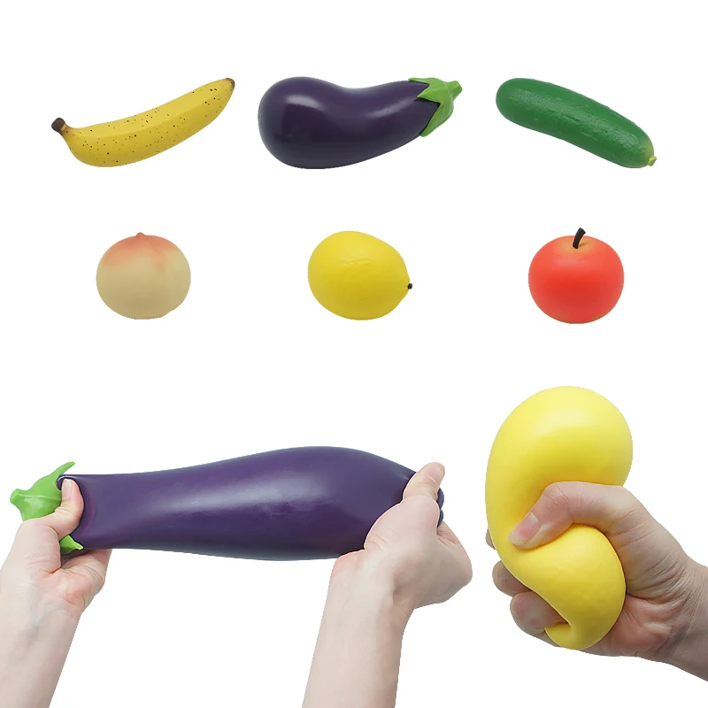 High Quality Antistress Ball Fruits Autism Fidget Toys Squeeze Ball Banana Lemon Eggplant Cucumber Peach Shape For Kids & Adults