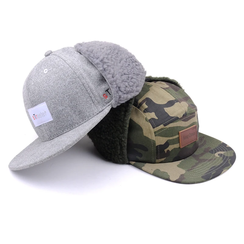 
Winter Flat Brim Wool Snapback Cap Soft Men Earflap Flap Hats 