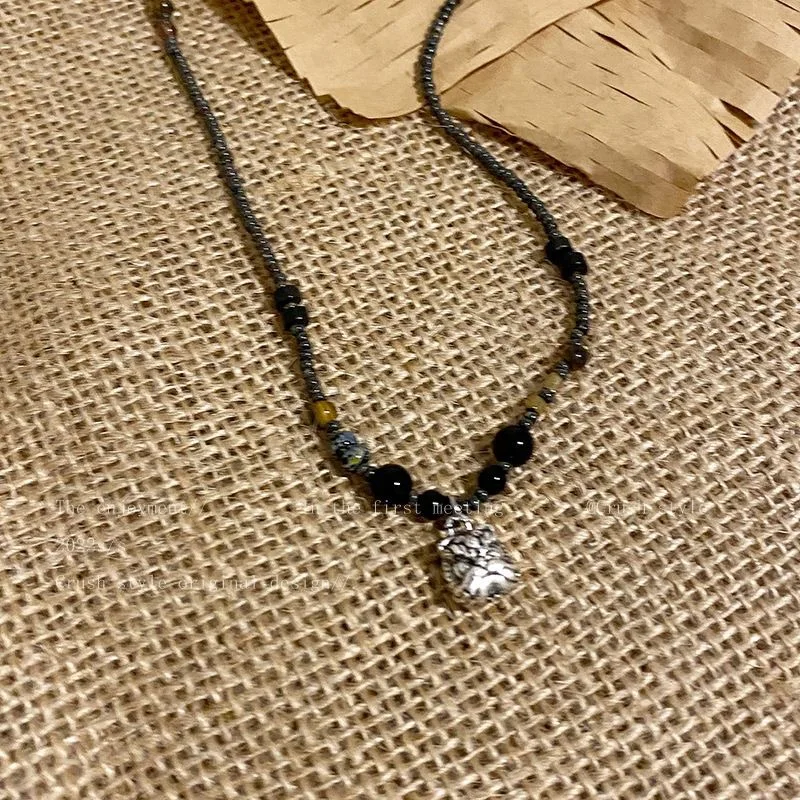 New Chinese China-chic Lion Rising Bead Necklace For Women Retro Light Luxury Collar Chain Minority Ethnic Style Accessories