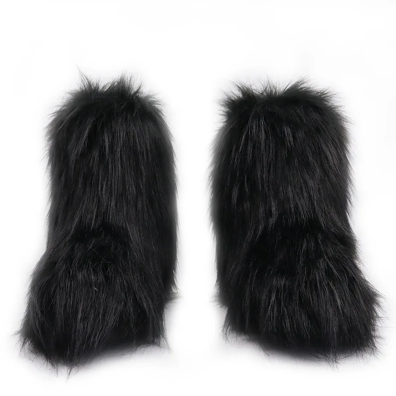 New style fashion fall ladies designer plush faux fox winter fur snow boots