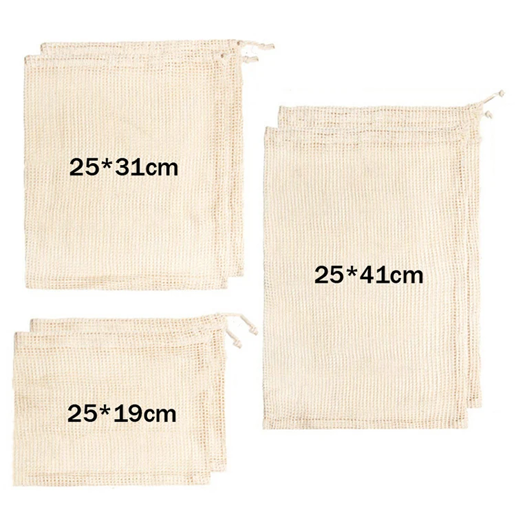 Reusable eco friendly grocery bag shopping net produce organic cotton mesh fruit bag