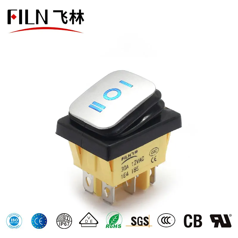 FILN On-Off-On 3 Position Boat Electrical Panel Waterproof 12v Square Rocker Dot Boat Led Light Toggle Switch