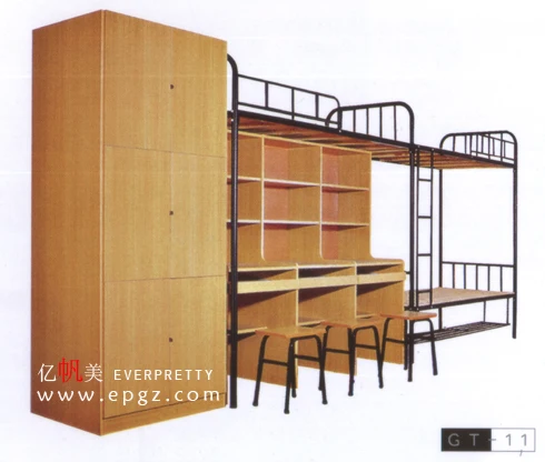Good Quality School Dormitory Furniture Set 4-people Wardrobe Metal Frame Double Bunk Bed for Student